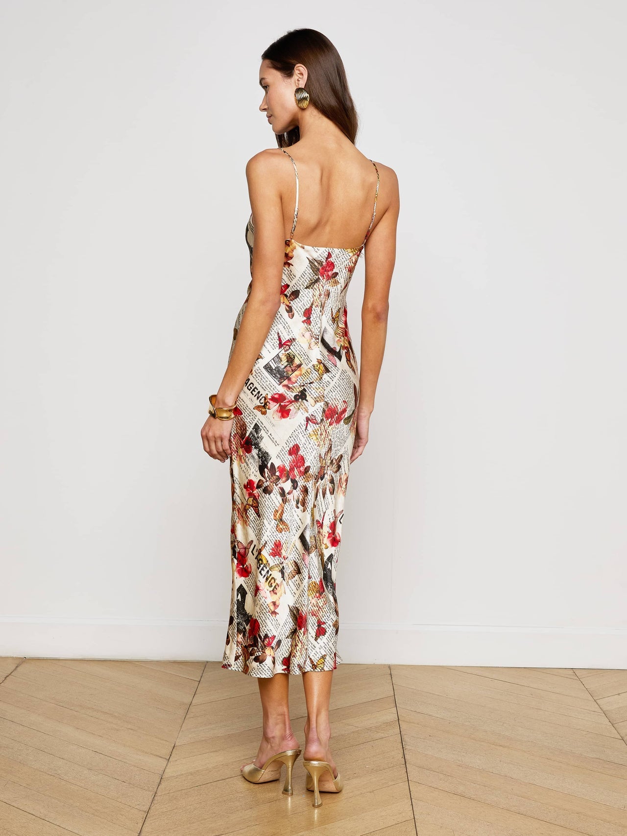 Seridie Silk Slip Dress in Multi Butterfly Rose Newspaper