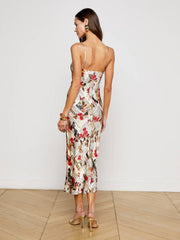 Seridie Silk Slip Dress in Multi Butterfly Rose Newspaper