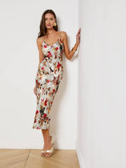 Seridie Silk Slip Dress in Multi Butterfly Rose Newspaper