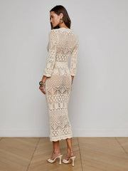 Dovie Pointelle Knit Dress in Ivory/Turquoise Button