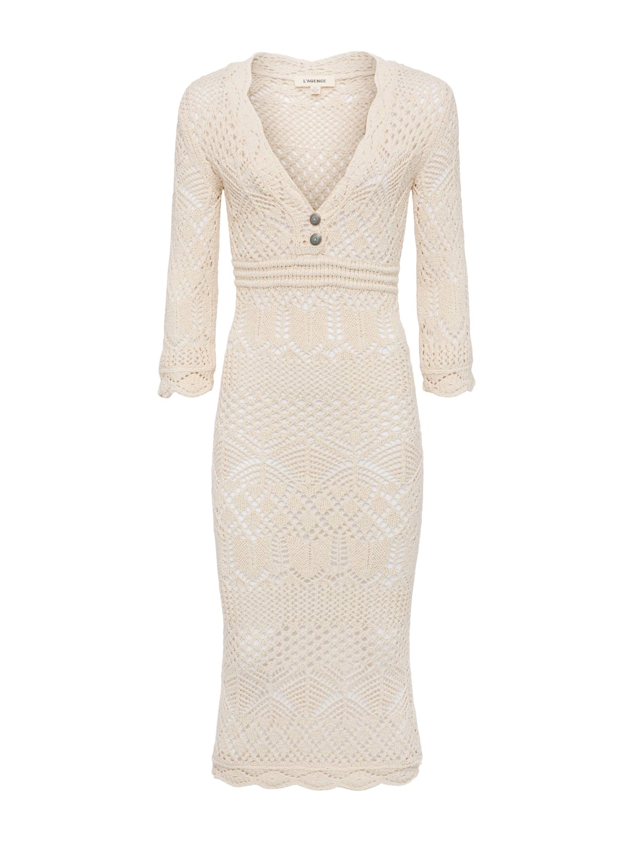 Dovie Pointelle Knit Dress in Ivory/Turquoise Button