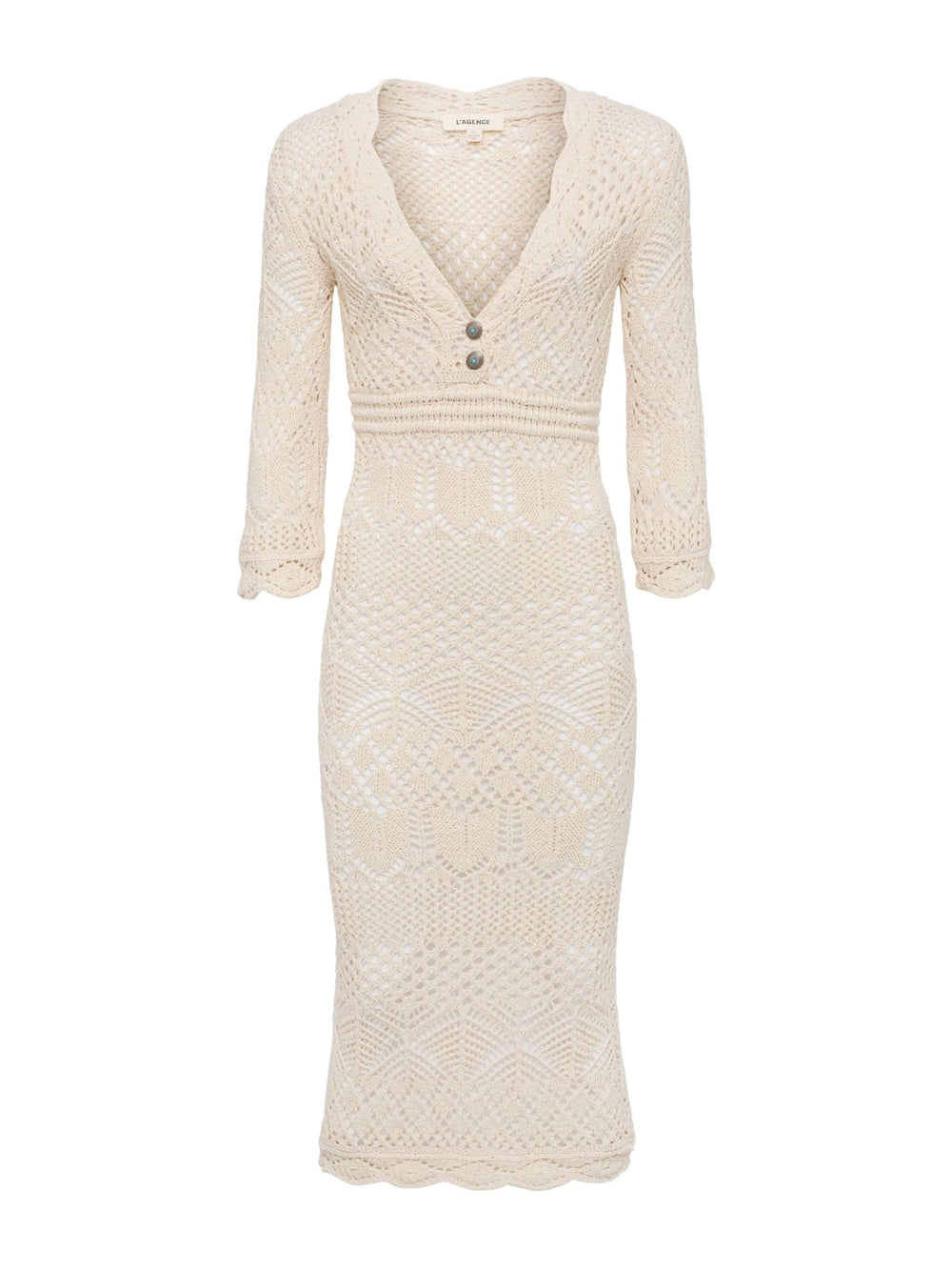 Dovie Pointelle Knit Dress in Ivory/Turquoise Button
