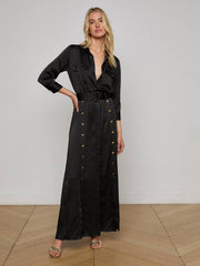 Uriah Satin Maxi Shirt Dress in Black