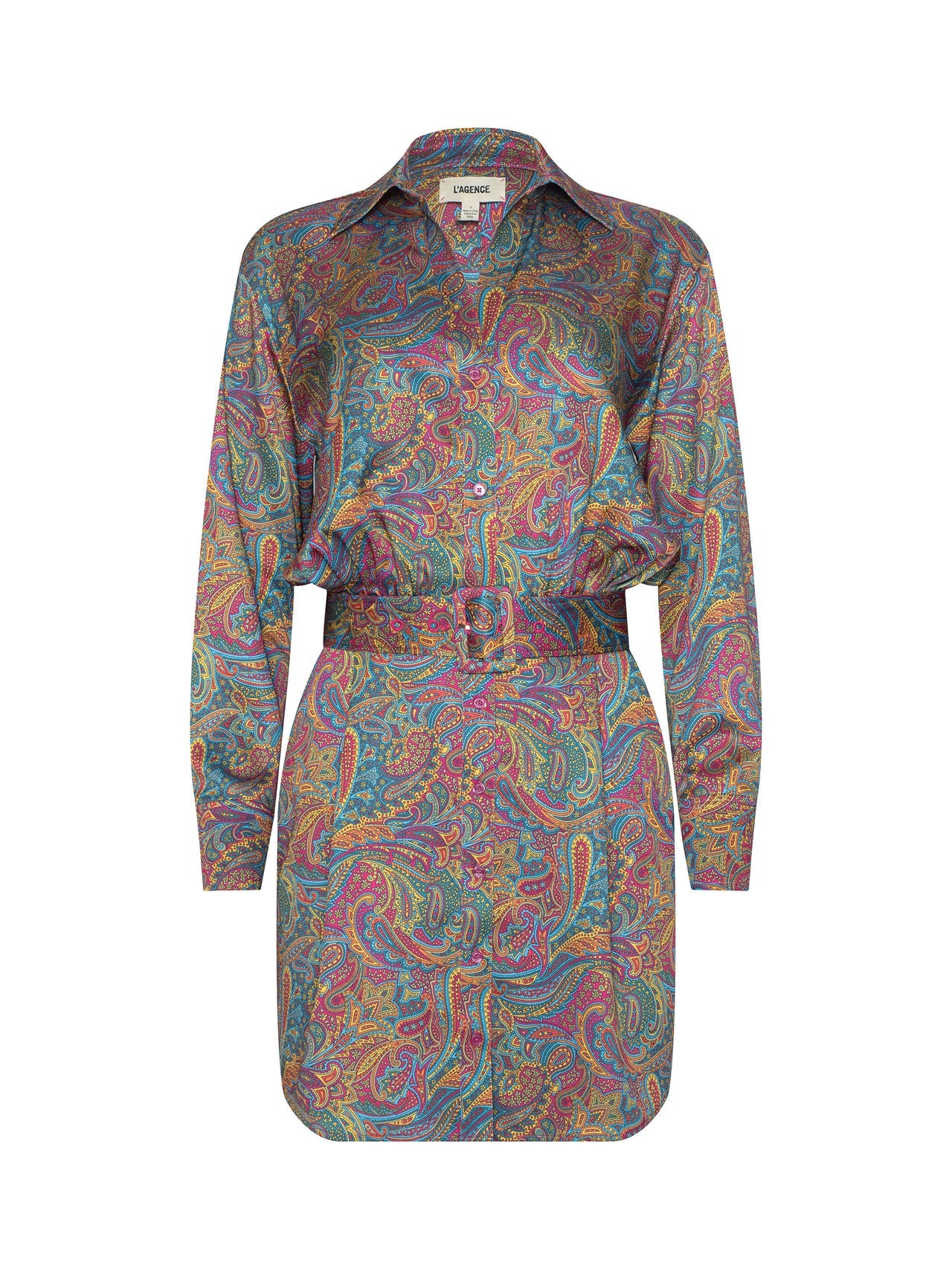 Demie Satin Shirt Dress in Multi Santa Fe Paisley