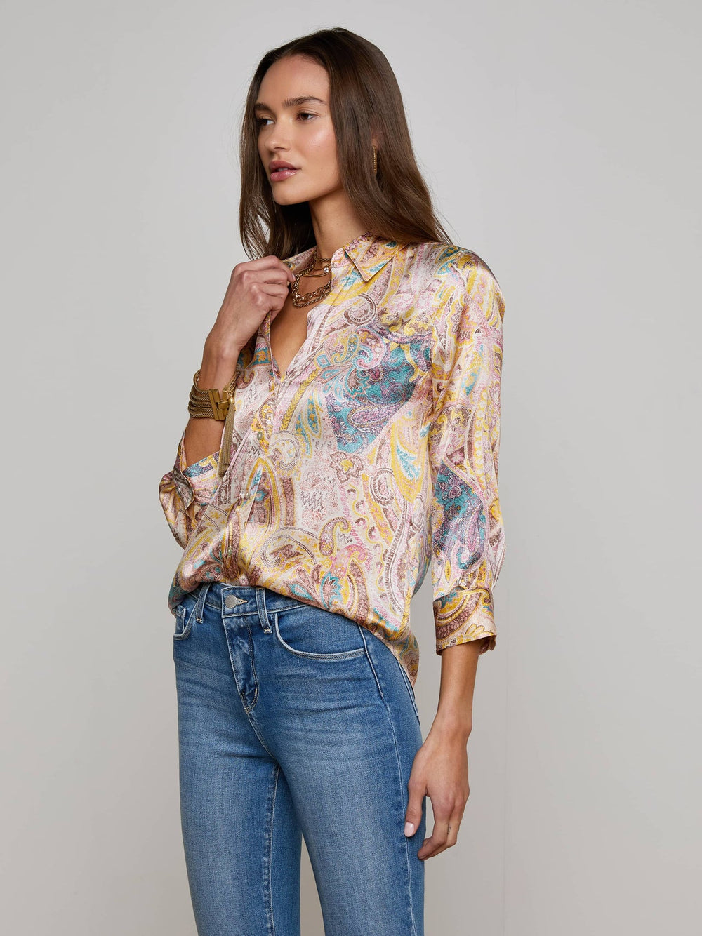 Dani Silk Blouse in Multi Western Paisley