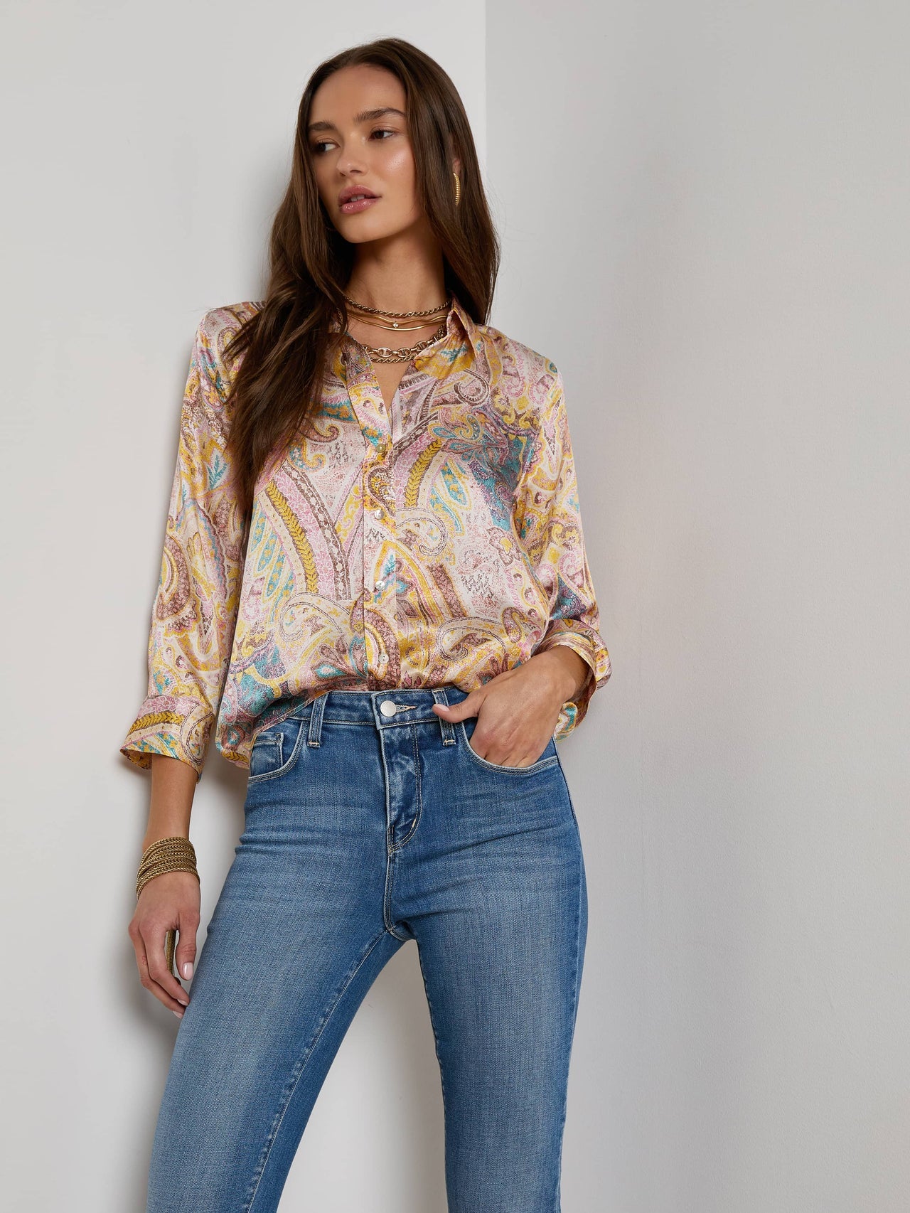 Dani Silk Blouse in Multi Western Paisley