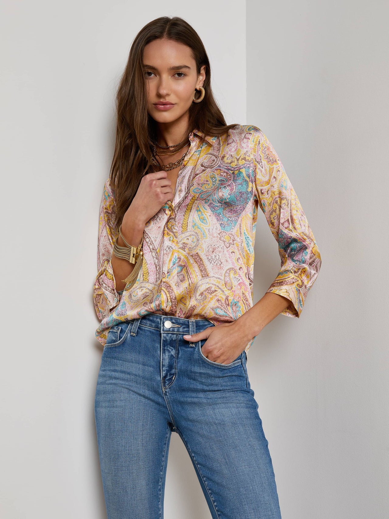 Dani Silk Blouse in Multi Western Paisley
