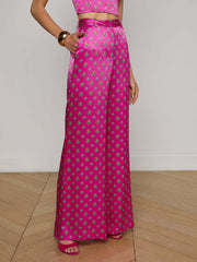 Fuchsia Pilar Silk Wide-Leg Pant in Turquoise Southwestern Geo