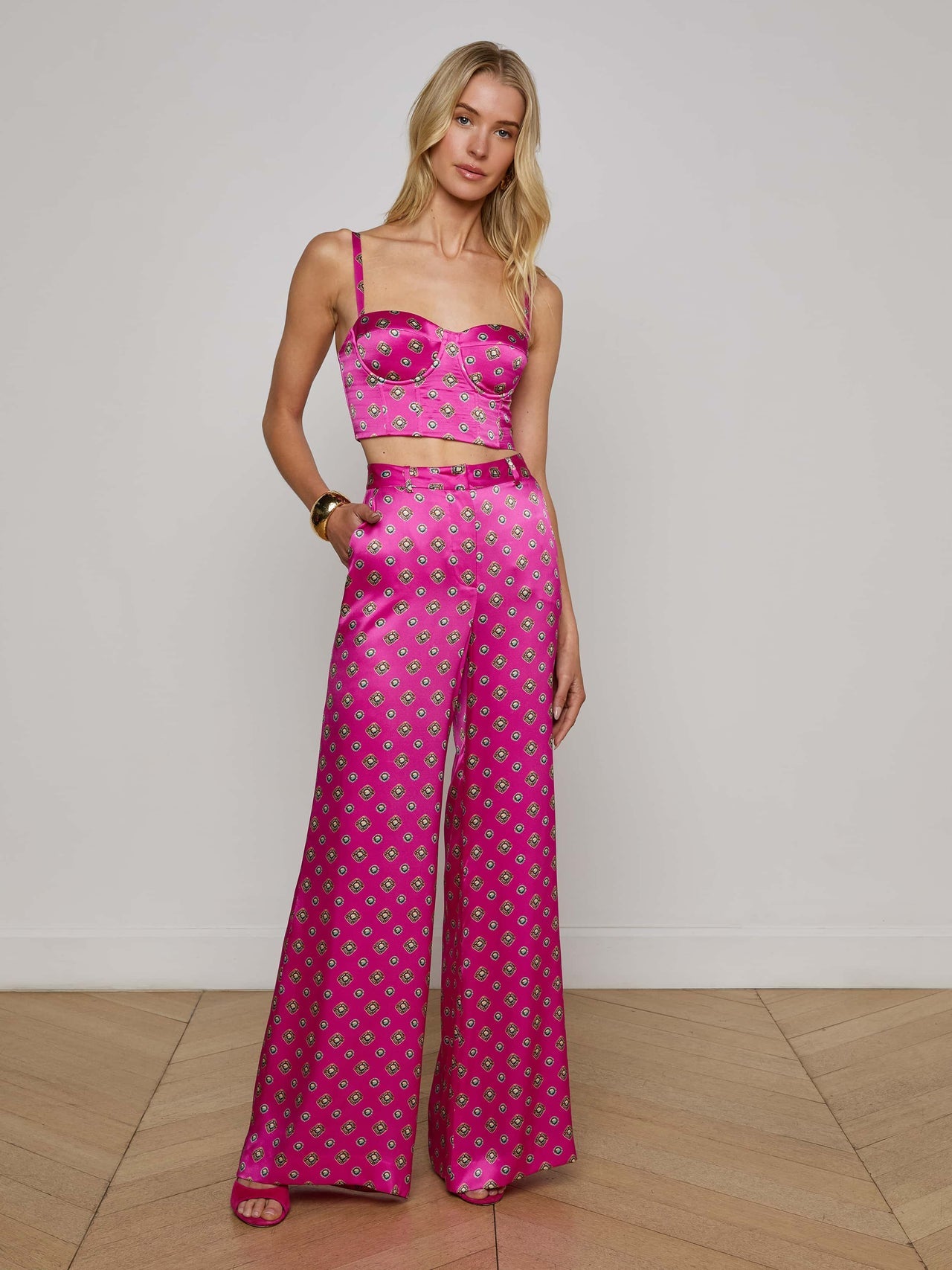 Fuchsia Pilar Silk Wide-Leg Pant in Turquoise Southwestern Geo
