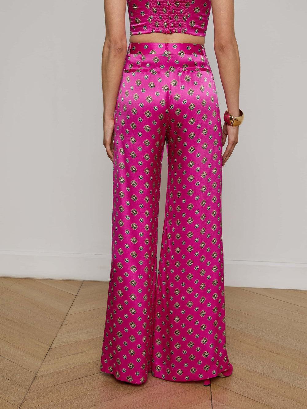 Fuchsia Pilar Silk Wide-Leg Pant in Turquoise Southwestern Geo