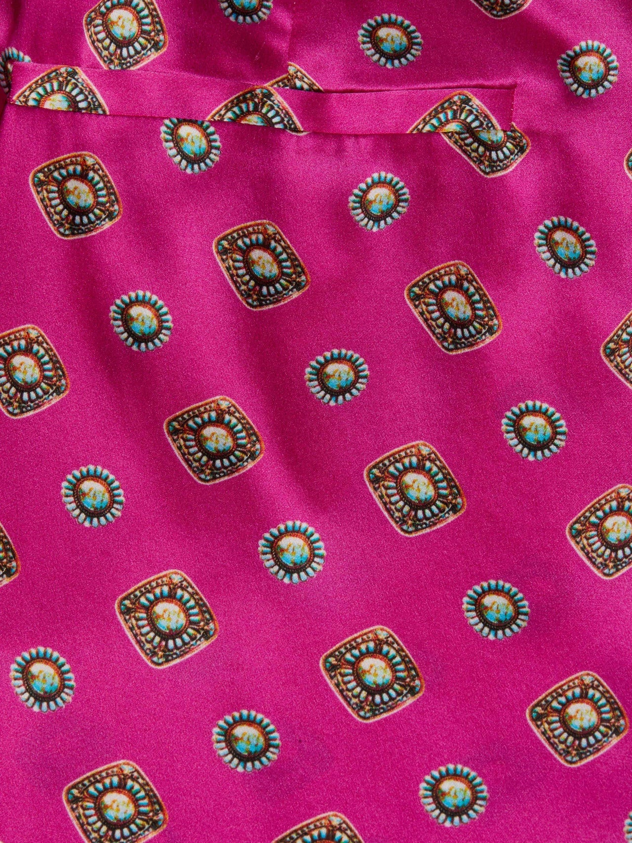 Fuchsia Pilar Silk Wide-Leg Pant in Turquoise Southwestern Geo