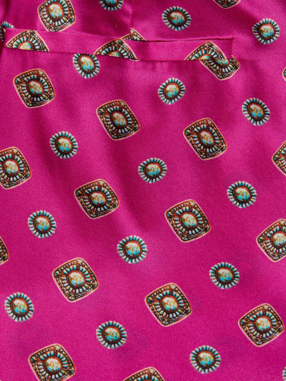 Fuchsia Pilar Silk Wide-Leg Pant in Turquoise Southwestern Geo