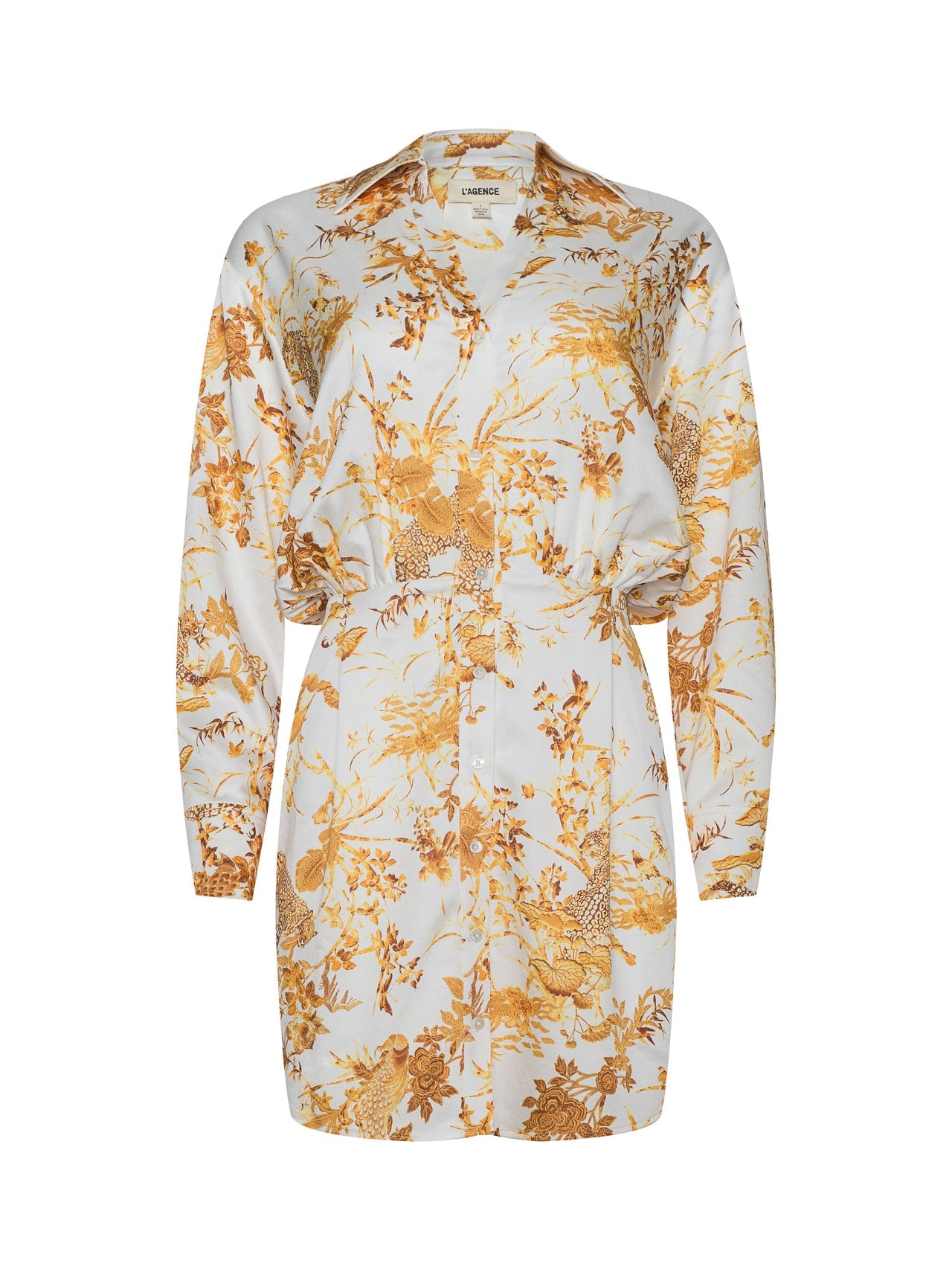 Demie Satin Shirt Dress in Ivory/Gold Tapestry