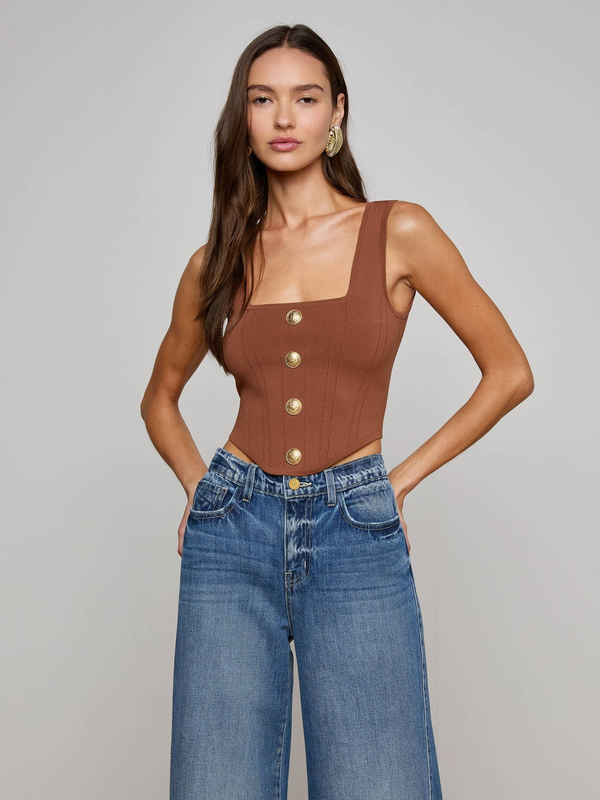 Saga Top in Sepia Brown/Gold
