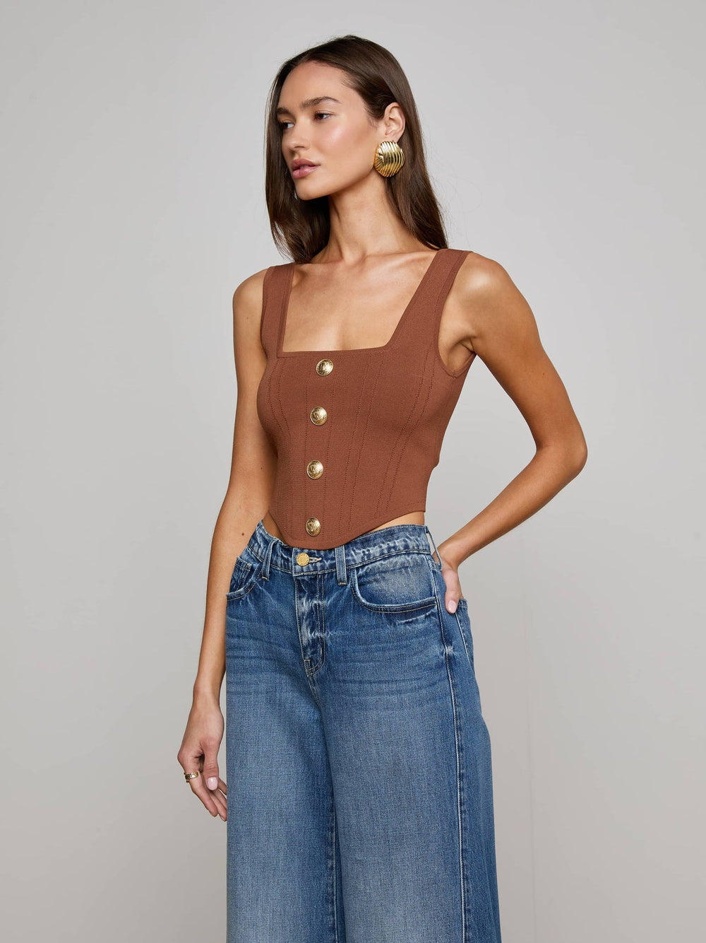 Saga Top in Sepia Brown/Gold