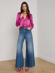 Tyler Silk Blouse in Fuchsia/Turquoise Southwestern Geo