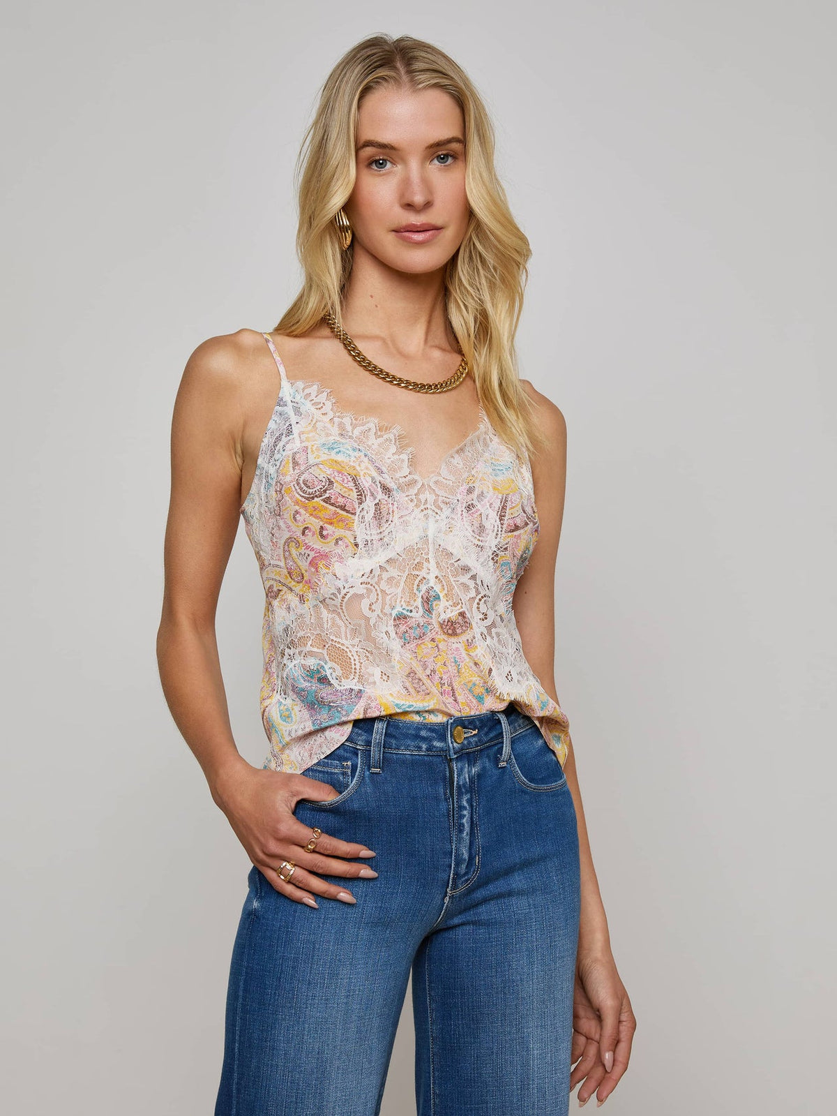 Kilah Silk Lace Camisole in Multi Western Paisley