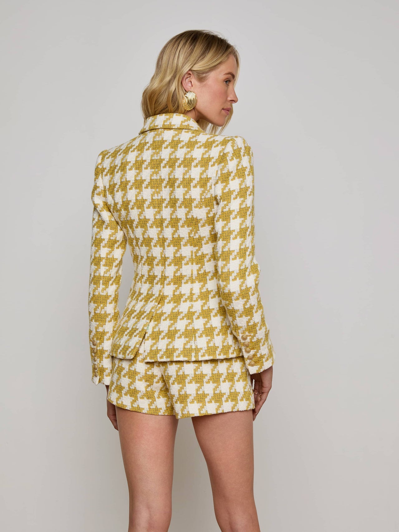Marie Houndstooth Tweed Blazer in Ceylon Yellow/ Ivory Houndstooth