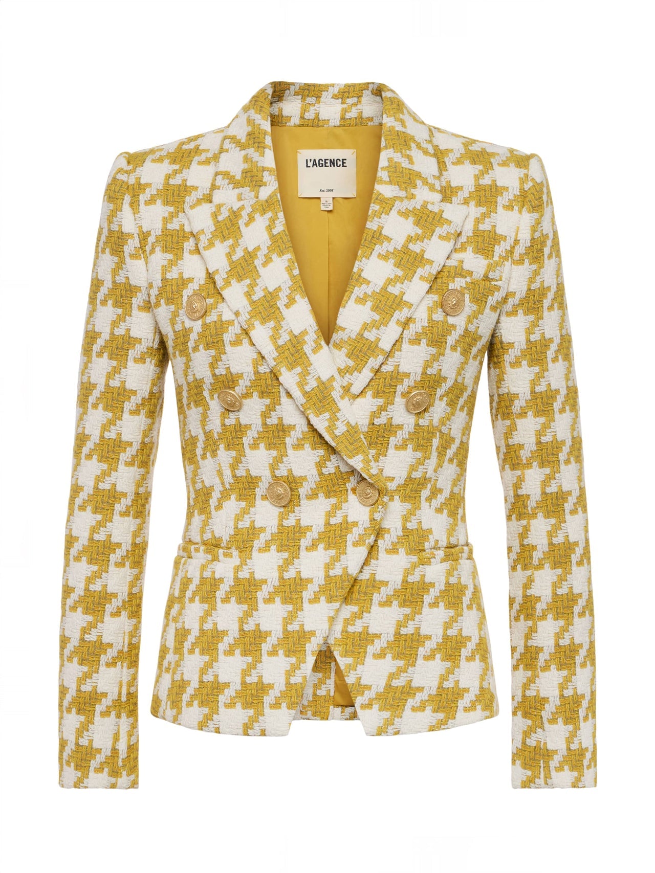 Marie Houndstooth Tweed Blazer in Ceylon Yellow/ Ivory Houndstooth