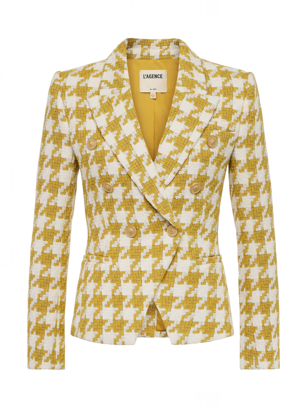 Marie Houndstooth Tweed Blazer in Ceylon Yellow/ Ivory Houndstooth