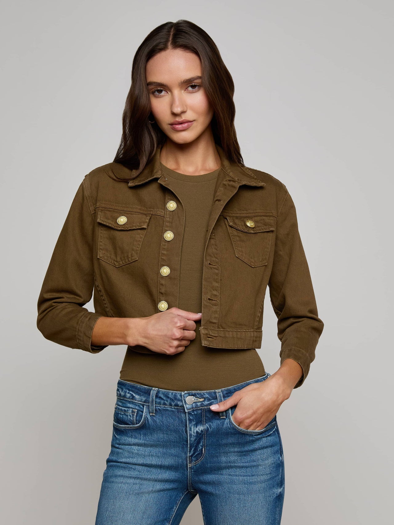 Koda Cropped Jean Jacket in Pine