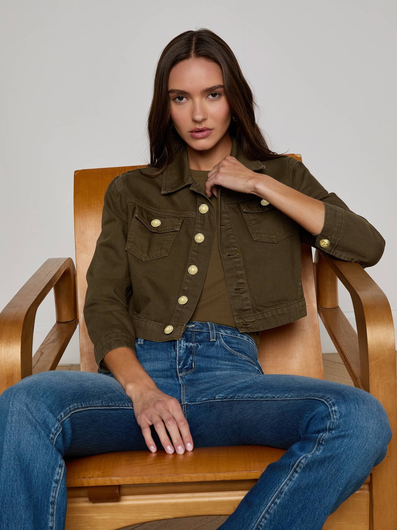 Koda Cropped Jean Jacket in Pine