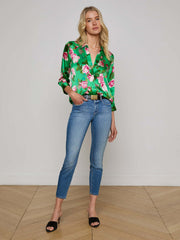 Dani Silk Blouse in Green Multi Santa Fe Rose