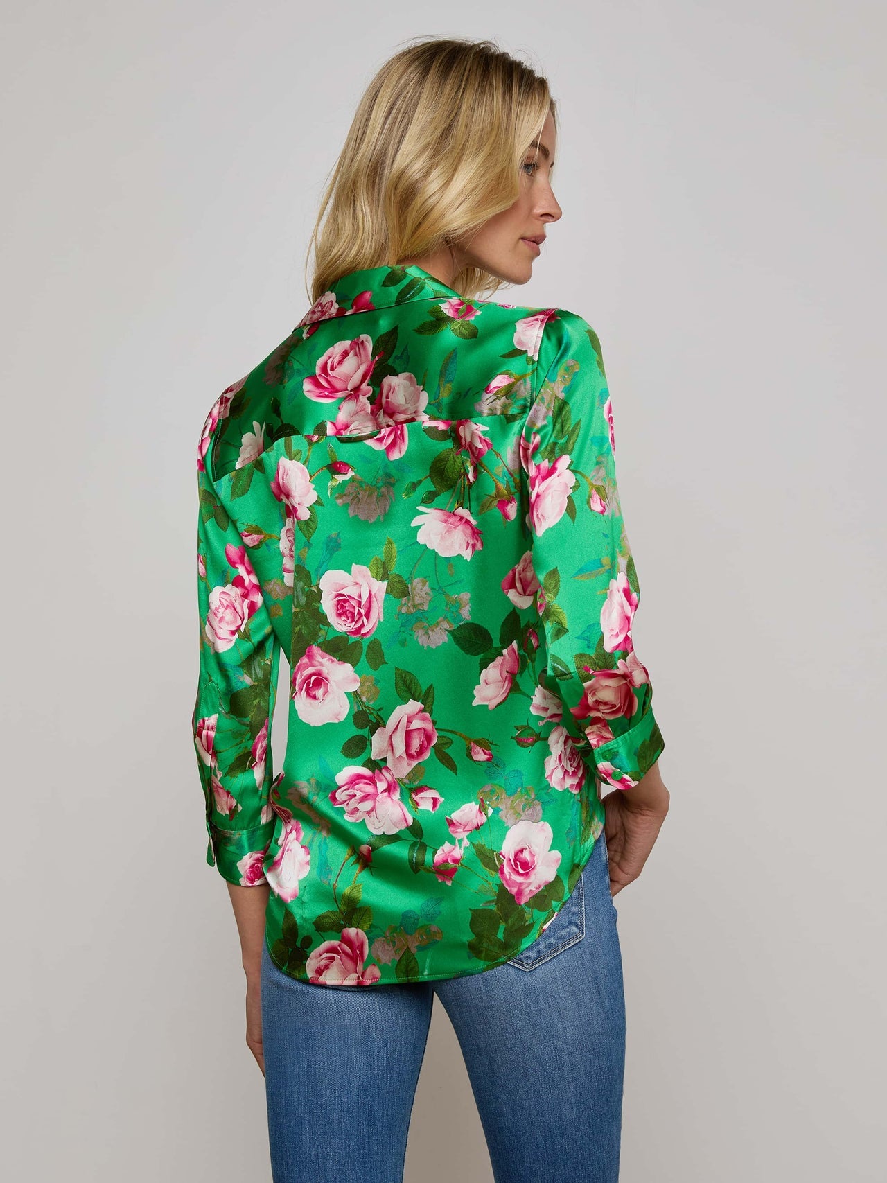 Dani Silk Blouse in Green Multi Santa Fe Rose