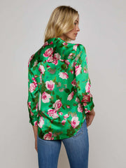 Dani Silk Blouse in Green Multi Santa Fe Rose