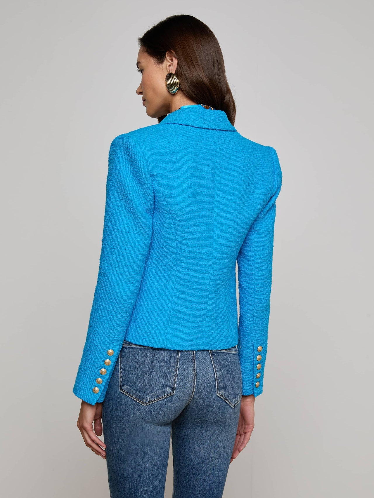 Brooke Tweed Blazer in Dresden Blue/Gold Chain