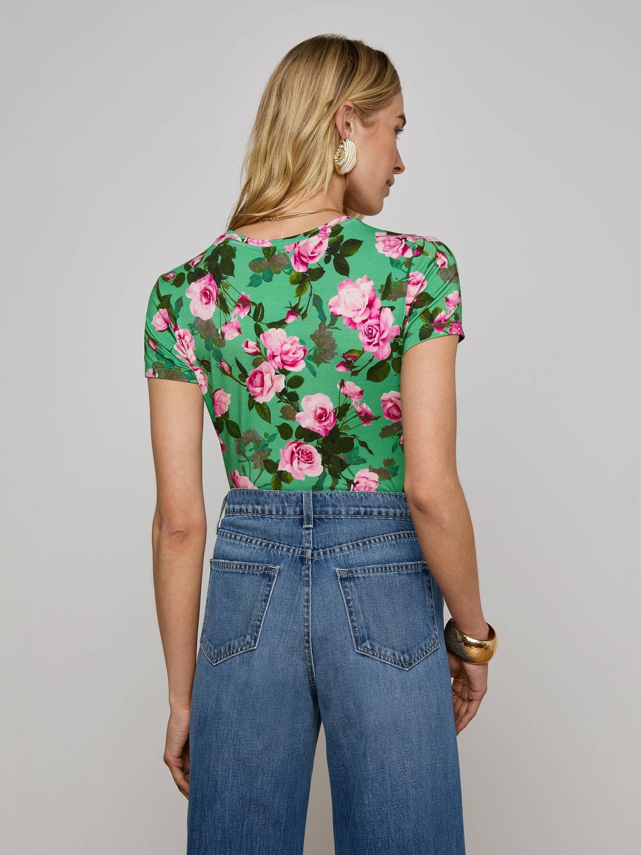 Ressi Fitted Tee in Green Multi Santa Fe Rose