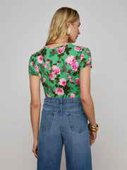 Ressi Fitted Tee in Green Multi Santa Fe Rose
