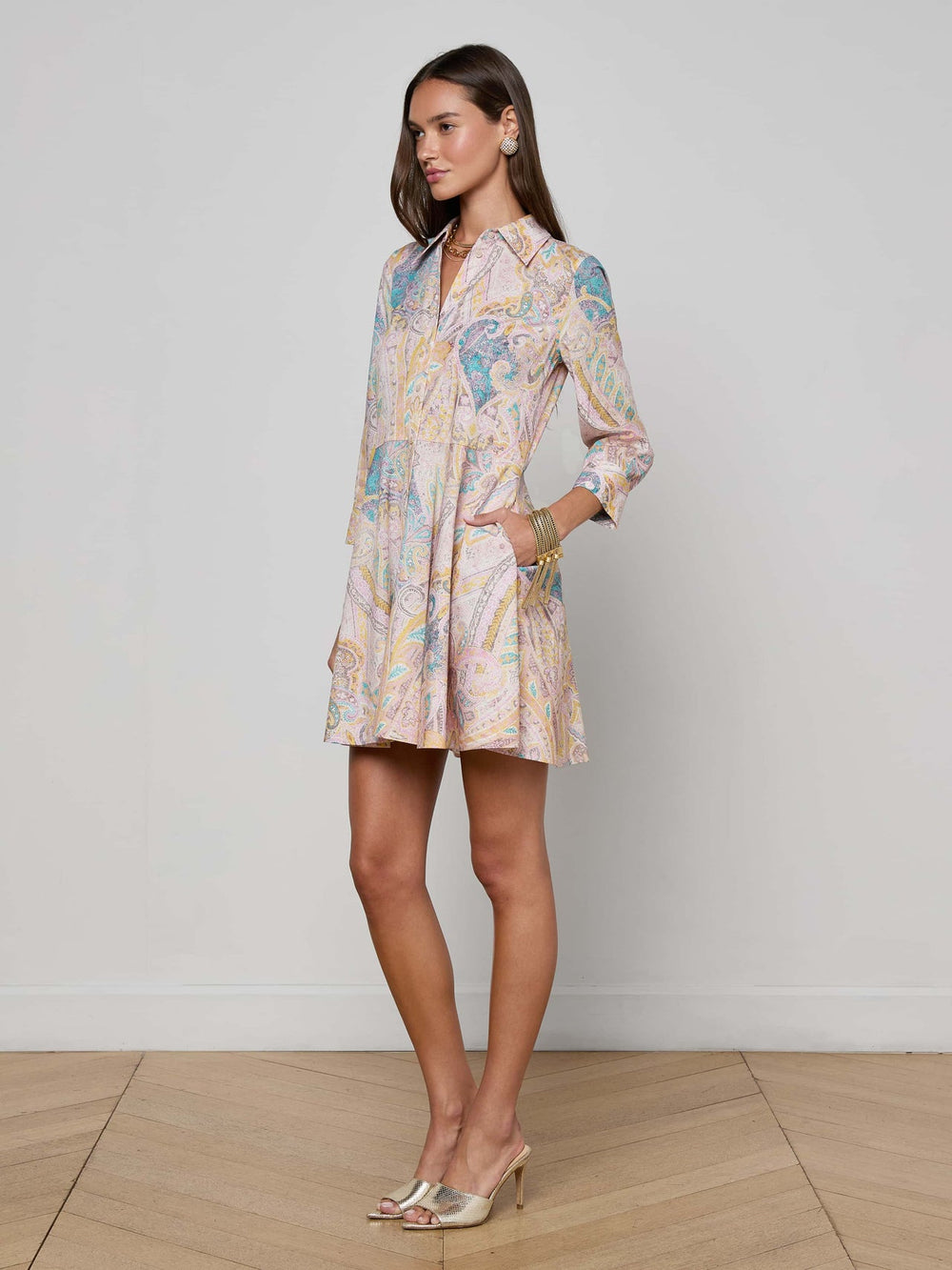 Meadow Mini Shirt Dress in Multi Western Paisley