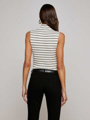Rosie Mock-Neck Tank in Black/Ivory Stripe