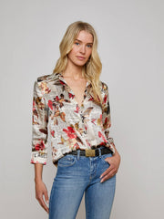 Dani Silk Blouse in Multi Butterfly Rose Newspaper