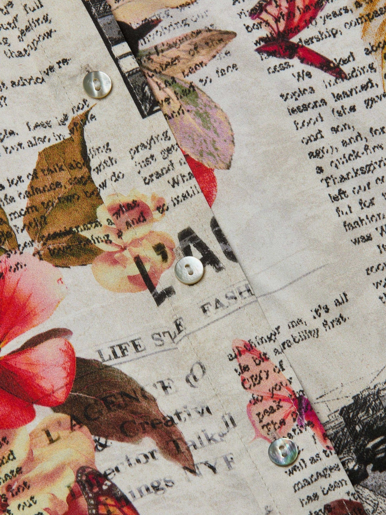 Dani Silk Blouse in Multi Butterfly Rose Newspaper