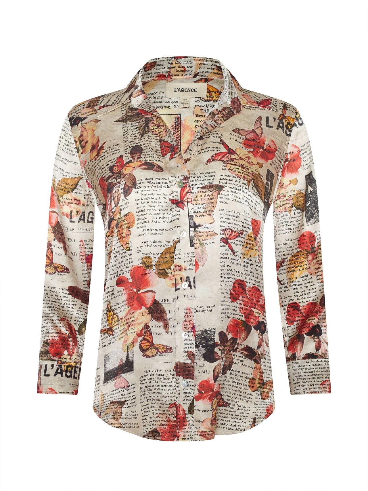Dani Silk Blouse in Multi Butterfly Rose Newspaper