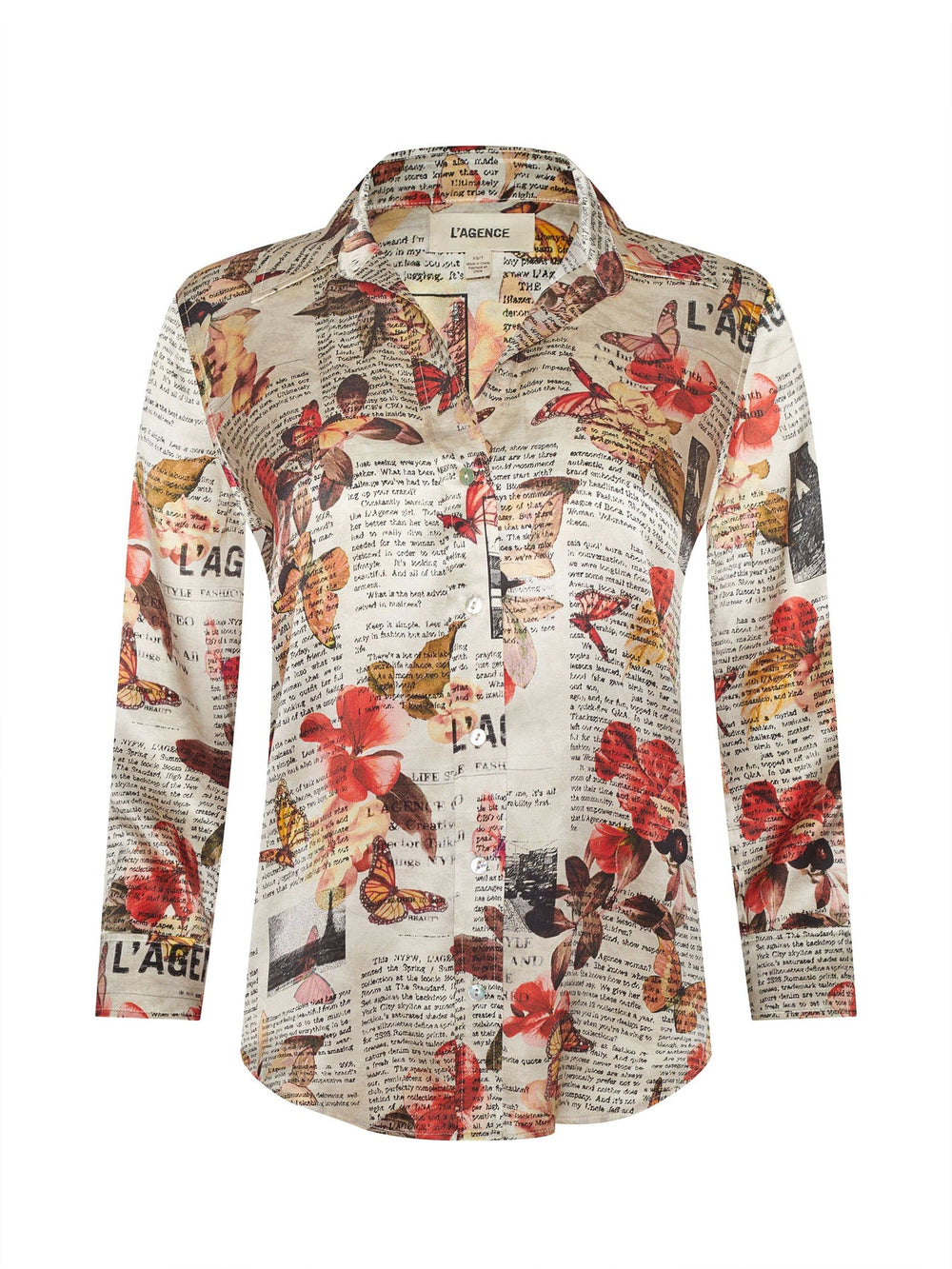 Dani Silk Blouse in Multi Butterfly Rose Newspaper