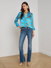 Dani Silk Blouse in Dresden Blue/Gold Multi Southwest Chain