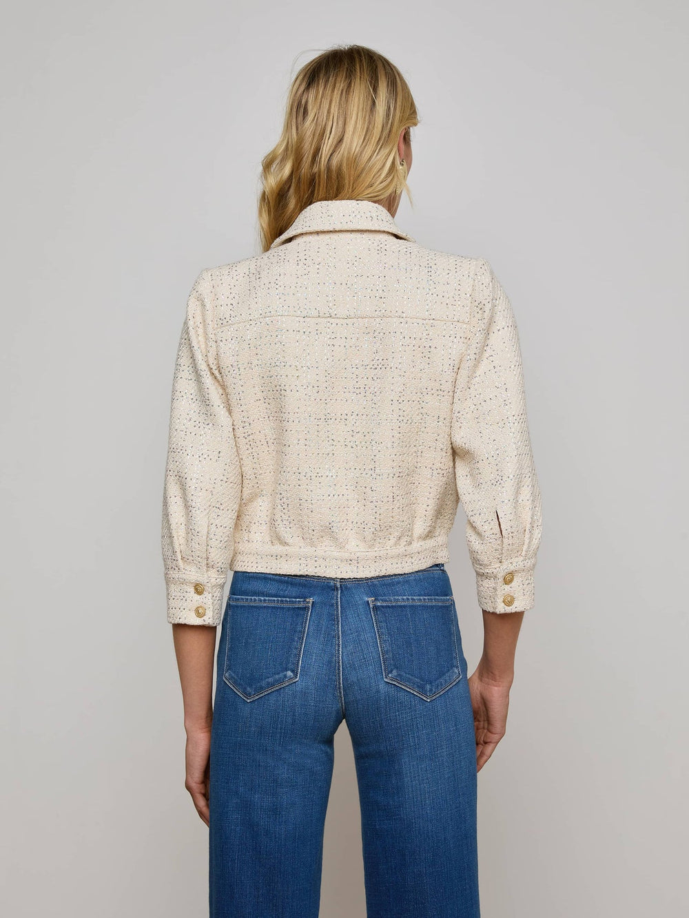 Jia Sequined Tweed Jacket in Ecru Multi Color Sequin Tweed