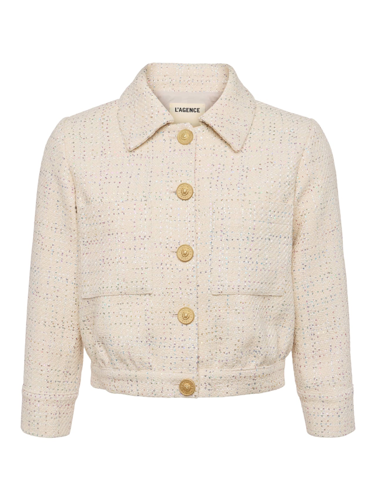 Jia Sequined Tweed Jacket in Ecru Multi Color Sequin Tweed
