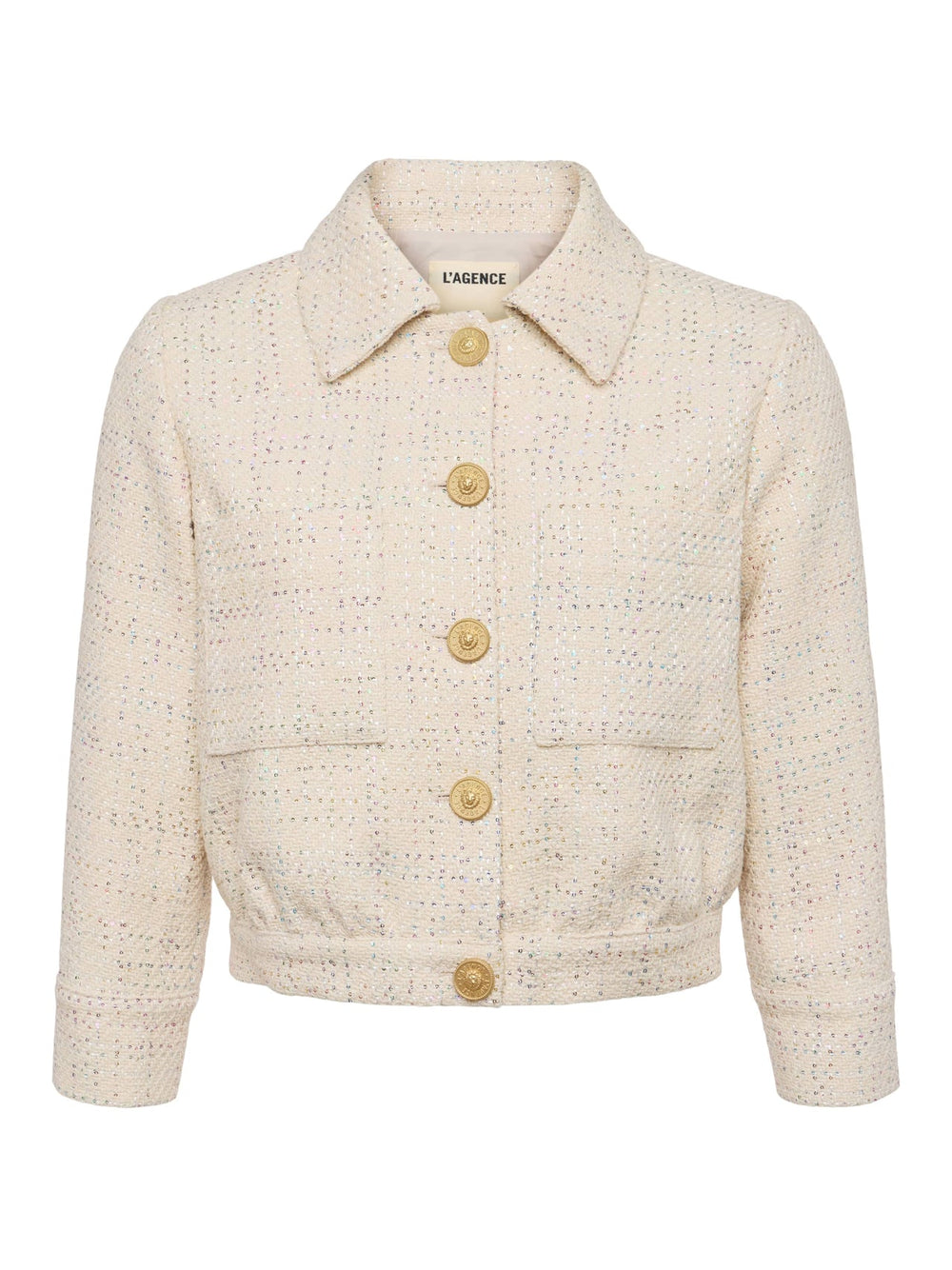 Jia Sequined Tweed Jacket in Ecru Multi Color Sequin Tweed