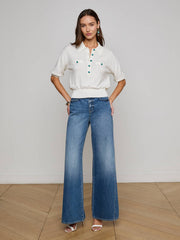 Masaki Cropped Sweater in White/Turquoise