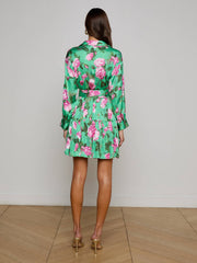 Virlen Satin Shirt Dress in Green Multi Large Santa Fe Rose