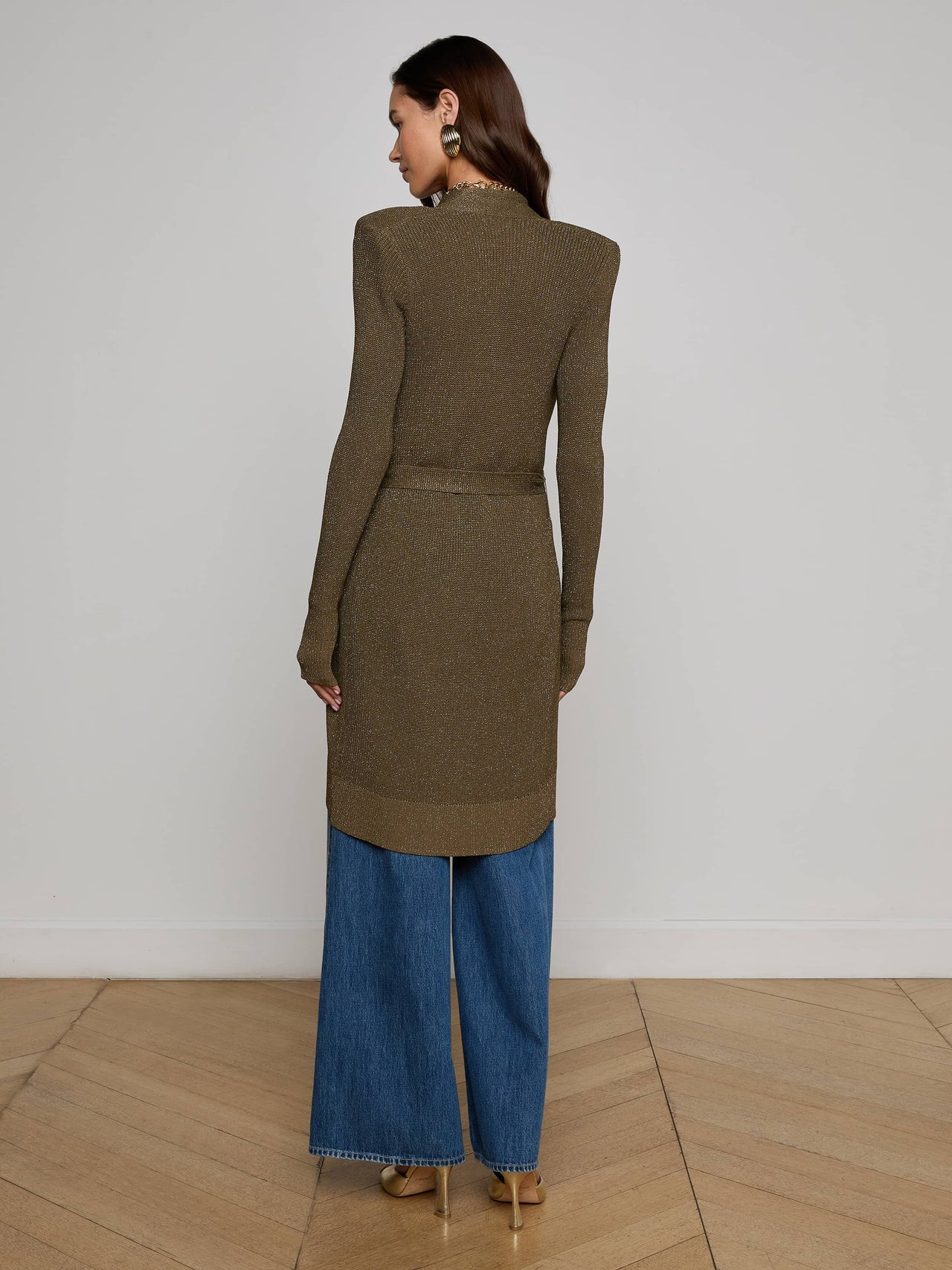 Noe Double-Breasted Cardigan in Pine/Gold