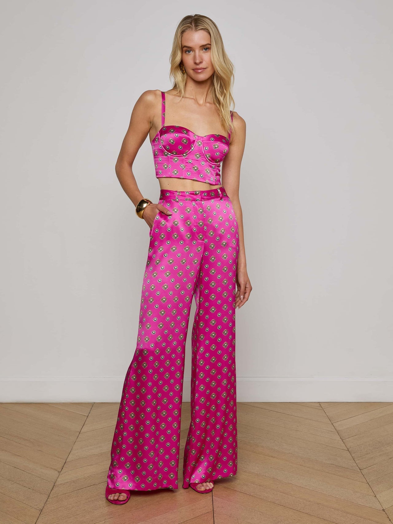 Sonya Silk Bustier in Fuchsia/Turquoise Southwestern Geo