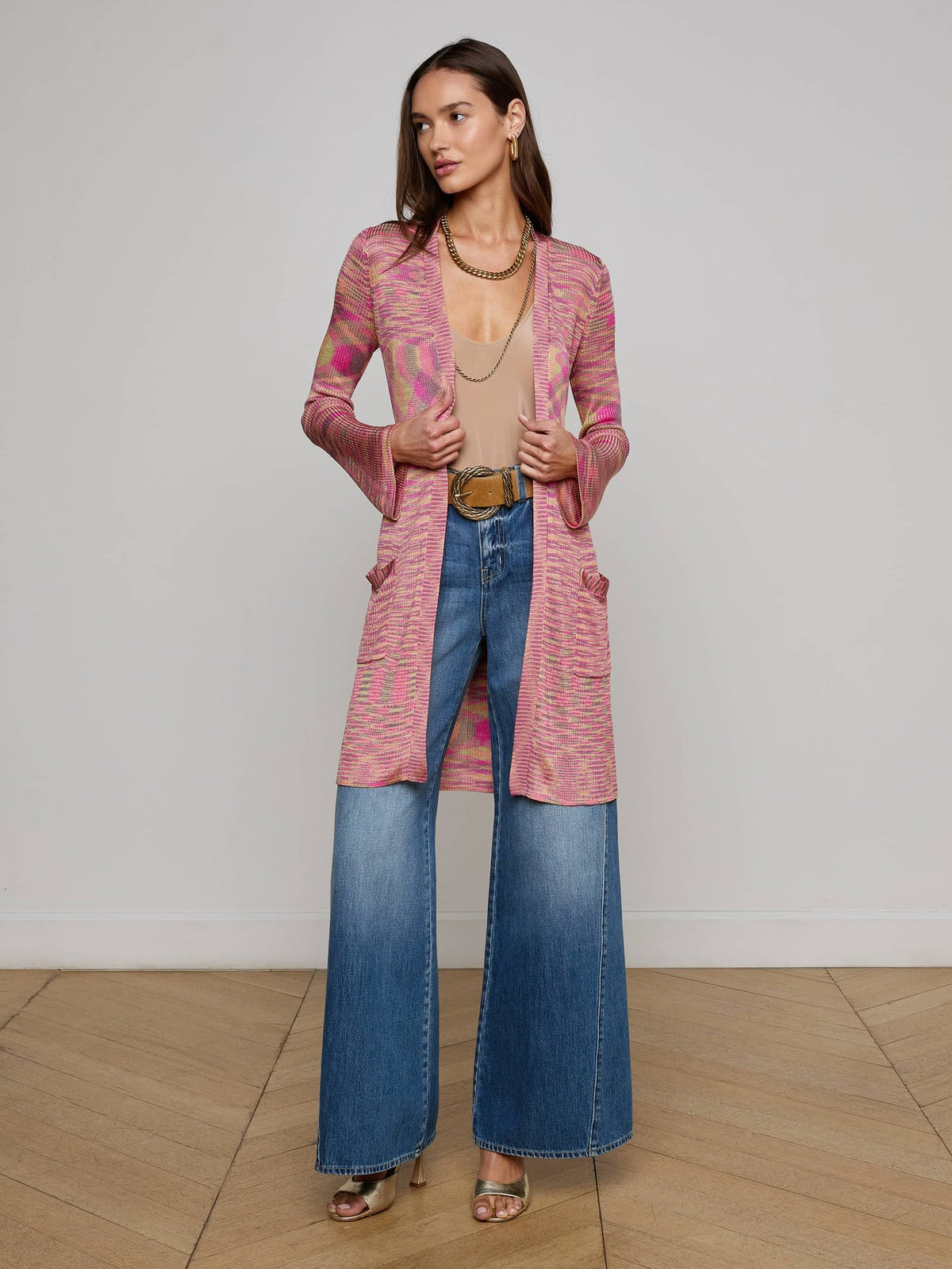 Neve Cardigan in Pink/Purple/Green Spacedye