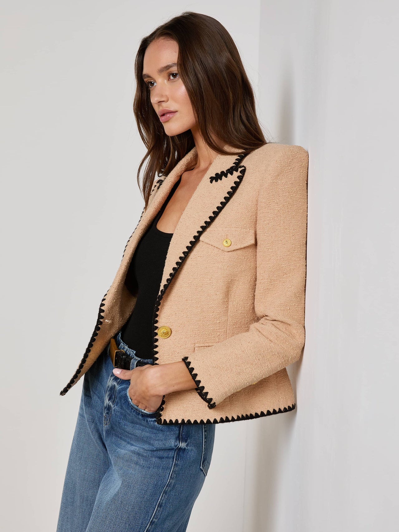 Wylla Tweed Blazer in Cappuccino/Black