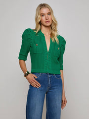 Delilah Cropped Cardigan in Kelly Green/Gold Knot