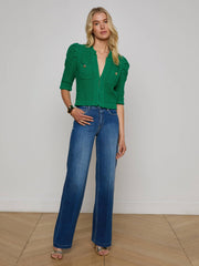 Delilah Cropped Cardigan in Kelly Green/Gold Knot